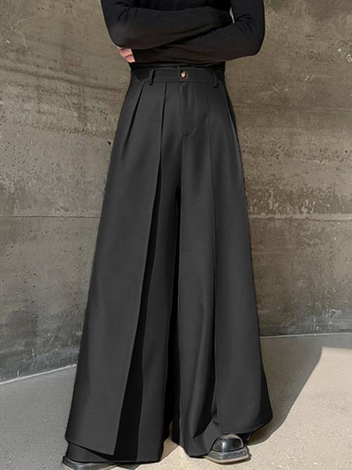 pantalones de hombre falsos de piezas, color , cintura delantera, pantalones de pierna ancha para uso