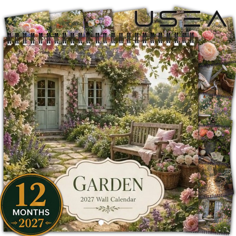 TEMU 2027 Wall Calendar, 1pc 2027 Wall Calendar 12 Months Yearly Organizer 8.3x8.3 Inch Square Botanical Hanging Calendar Twin Wire Binding Large
