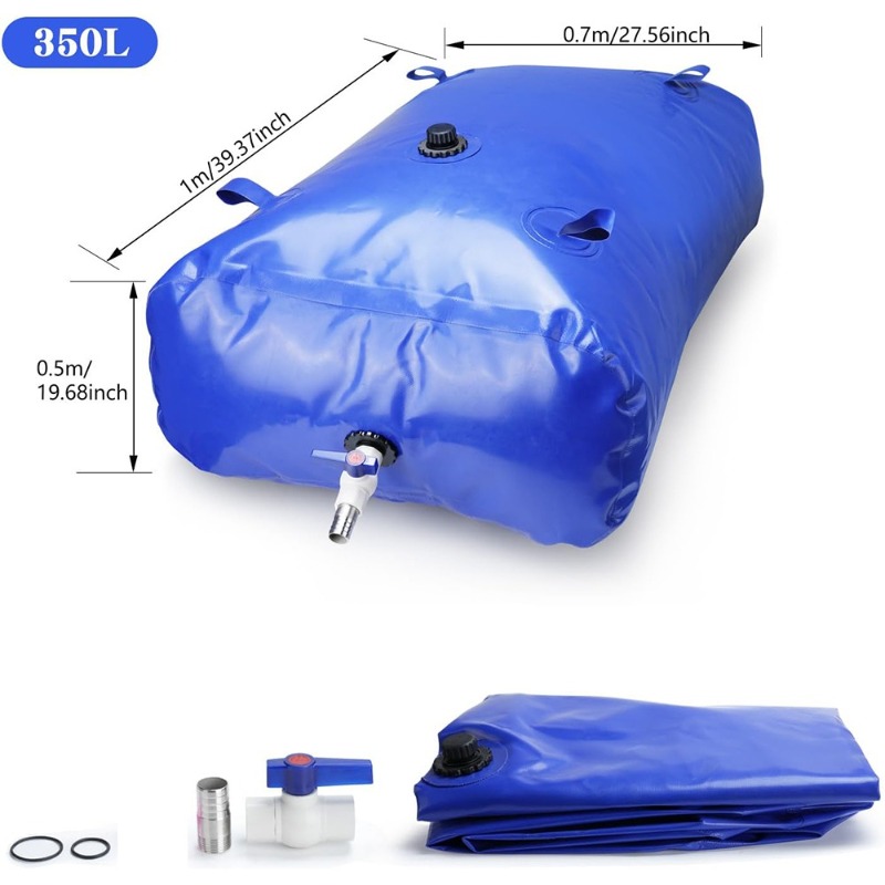 Image of 350-liter Portable Foldable Water Storage Bag With Control Valve, Water Bag For Garden, Camping, Rv, Agriculture, Firefighting & Household Water Storage