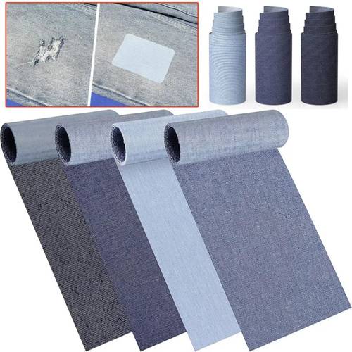 4 stück jeans-denim-flicken für innen außen, bügel-flicken für jeans, 8x50cm (3x20), reparaturflicken für jeansstoff-löcher