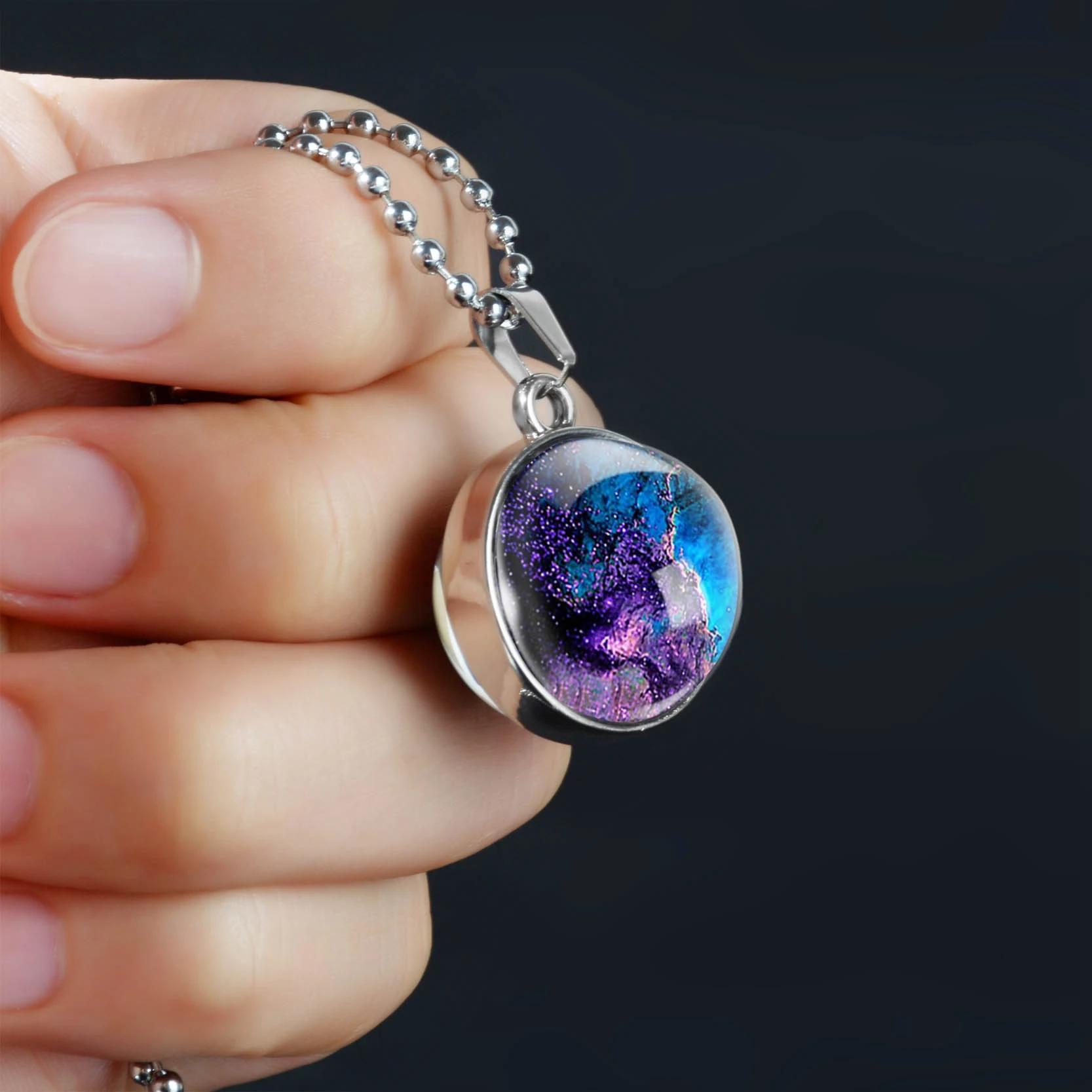 Double-Sided Galaxy Star Cabochon Glass Pendant Necklace