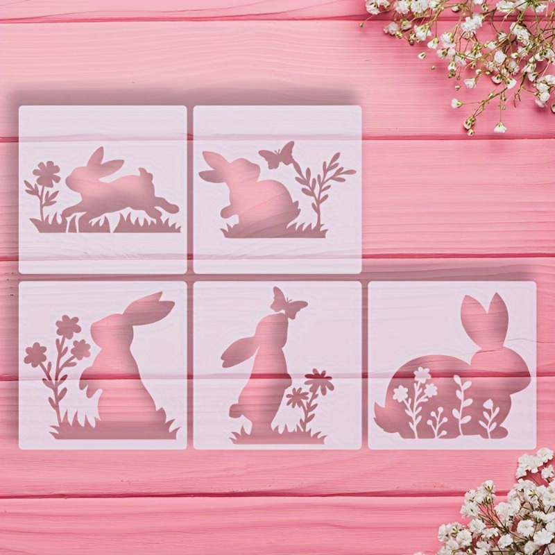 5pcs Cute And Flower Stencil Set - Washable And Reusable - Durable Pce Milky White Stencils - Ideal For Diy Home Decor, Wall Graffiti Art, Stone, Wood, And Paper Craft Projects