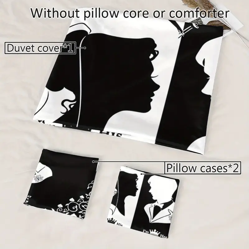 3pcs king queen couple 3 printed duvet cover set wedding bedding set for black and white bedding for bedroom or decor polyester comforter cover gift 1 quilt cover 2 pillowcases Product details 6