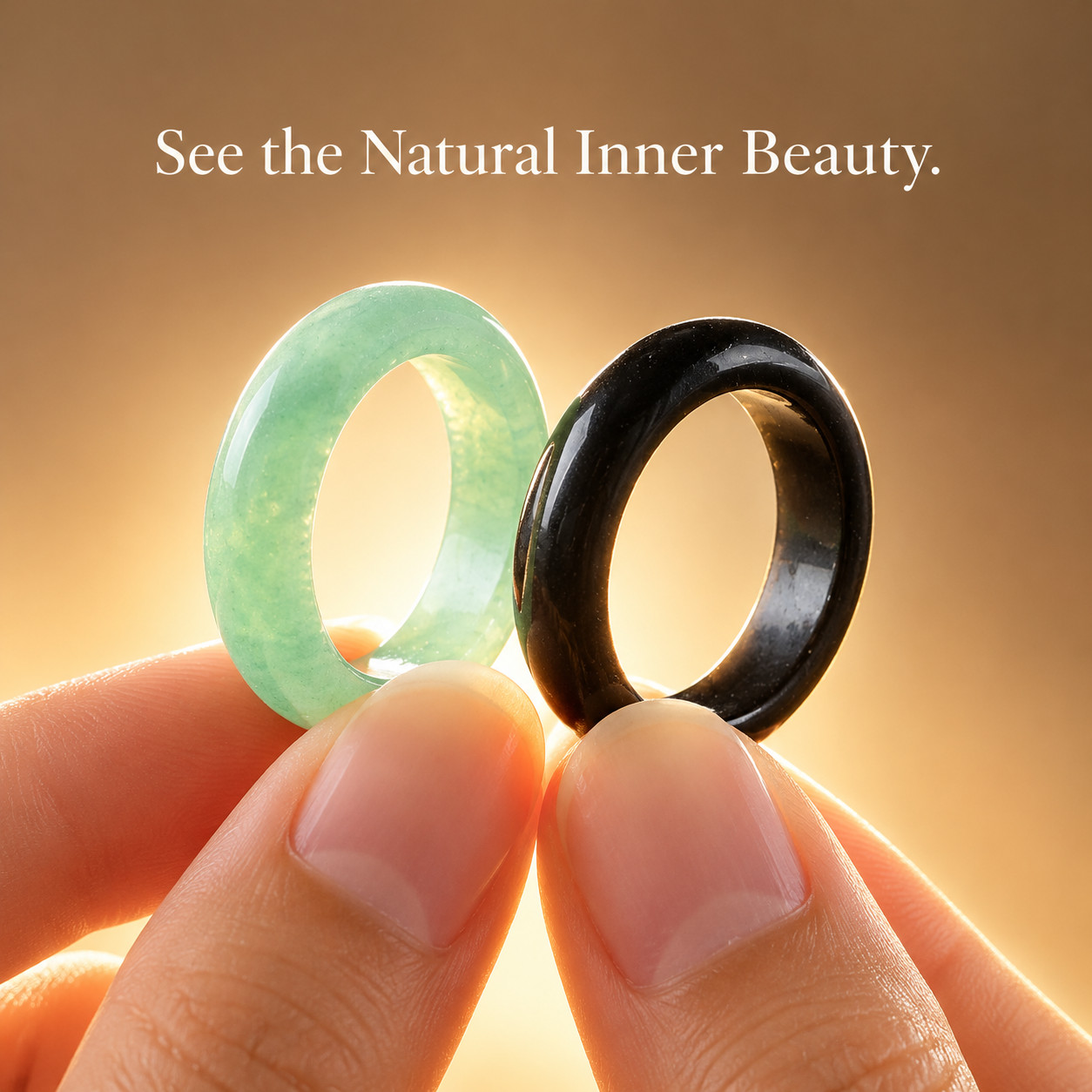 2pc Natural Green Aventurine & Black Obsidian Ring Set, Stackable