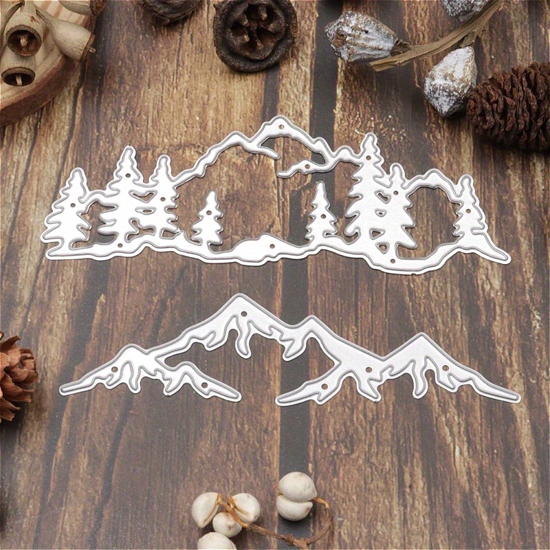 TEMU 2 Pezzi di Stampi da Taglio in Metallo con Alberi Ondulati e Montagne , Materiali per Fustellatura DIY, Stencil per Carta Goffrata, Utilizzati