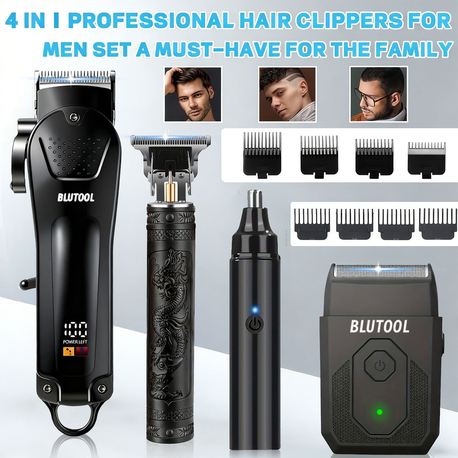 TEMU 4pcs/2pcs Professional Barber Clippers And Trimmer Set, Nose Hair Trimmer, Detail Trimmer With , Led Display, Usb Powered, Hairdressing And