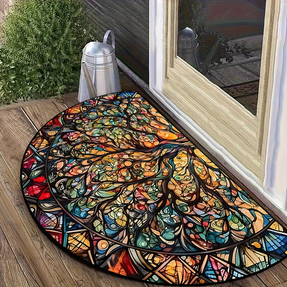 item picture 1pc vibrant semi circular printed welcome mat colorful non slip machine washable entrance rug suitable for home garden patio laundry room bathroom and outdoor spaces indoor entrance mat stained floor mat