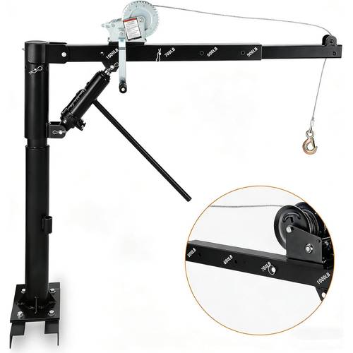 item picture 1000 lbs hydraulic pickup for truck crane hoist heavy duty folding jib crane with manual winch 360 swivel 4 adjustable boom levels lifting for truck beds construction