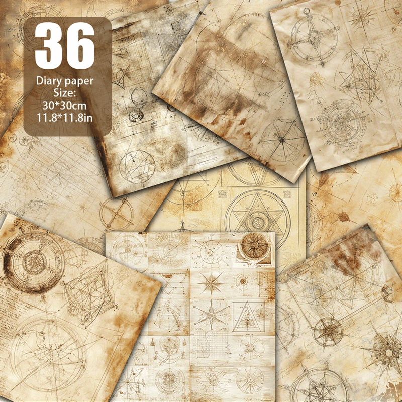 TEMU Medieval Alchemical Notes & Astronomical Charts - Hand-painted Philosophical Symbols On Ancient Parchment, Faded Star Maps With Delicate
