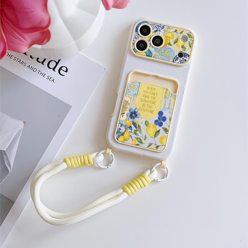 TEMU Phone Case: Lemon Fresh Pattern Sticker Phone Case With Lanyard And Card Slot, Suitable For Iphone 11 12 13 17 Pro Max, Full-coverage Drop-proof