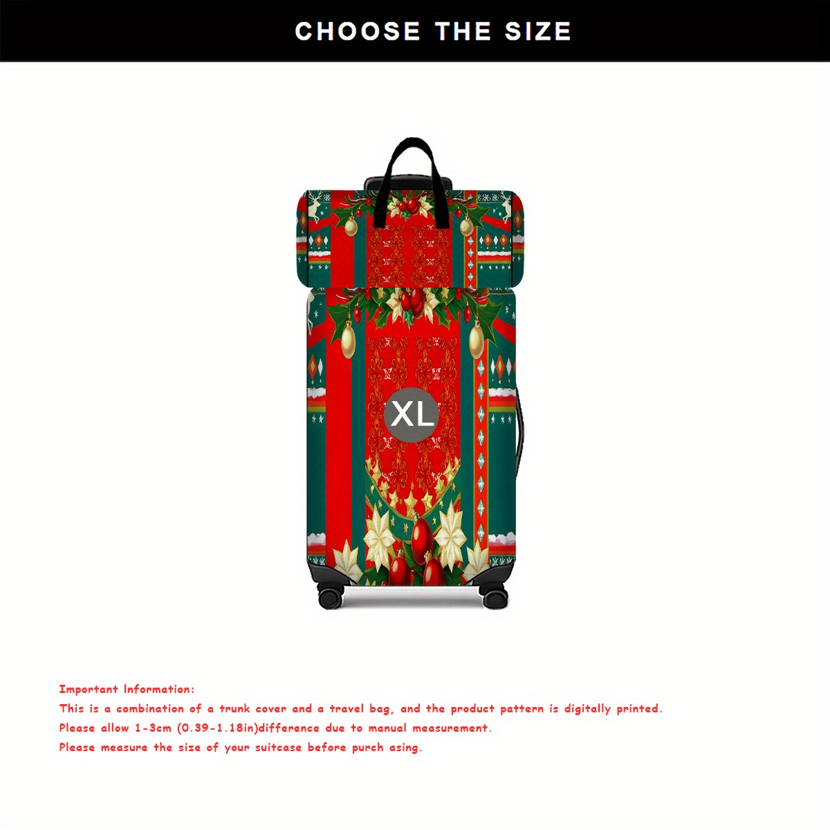 2pcs Christmas Printed Pattern Luggage Set with Travel Bag