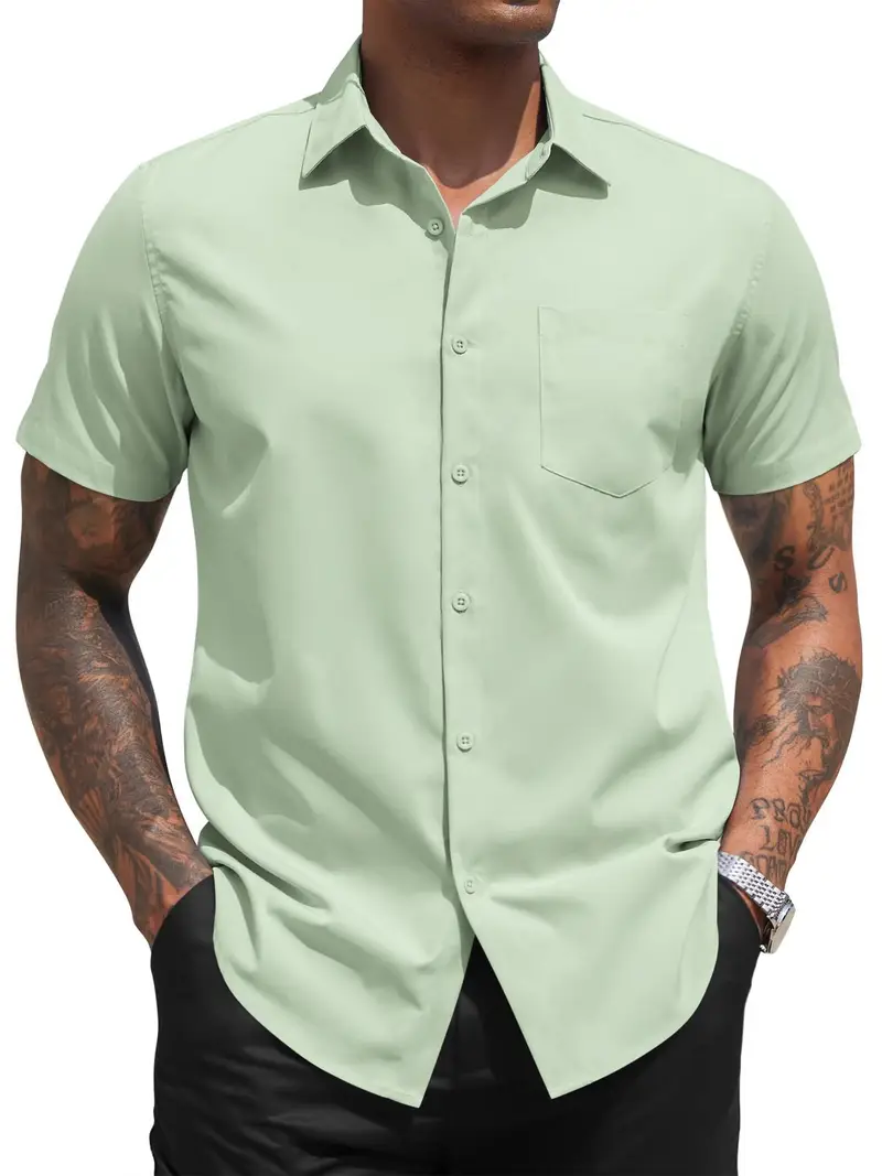 mens short sleeve dress shirt 100 polyester solid - Temu mens short sleeve dress shirt 100 polyester solid - Temu
