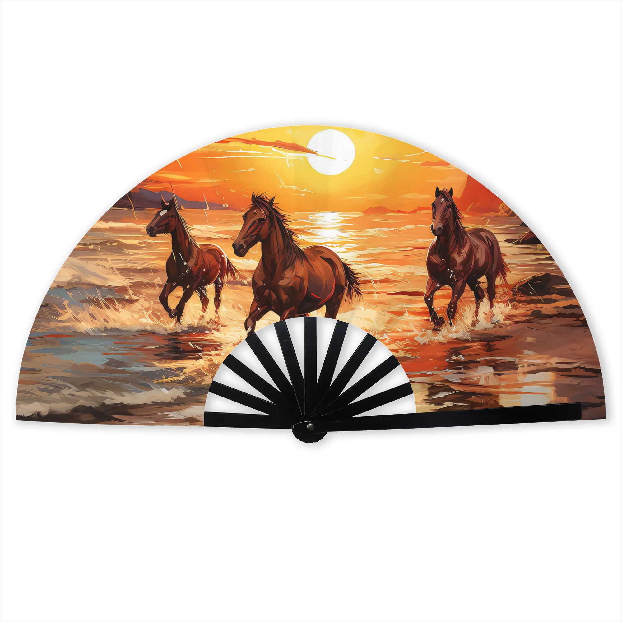 TEMU Horse Folding Fan - Cooling Style: A Hand-folding Fan With A Horse Pattern, A Cooling Fan Suitable For Hot Weather, Outdoor Activities, Travel,