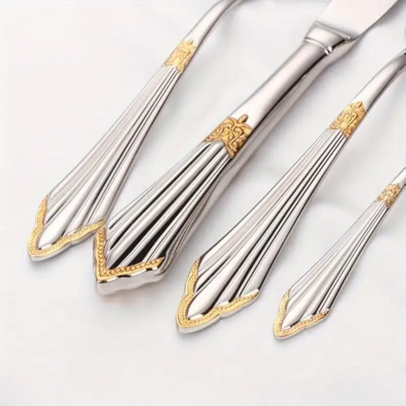 24pcs luxury flatware set in silvery color with golden accents premium 304 stainless steel flatware cutlery and tableware serving 6 Product details 4