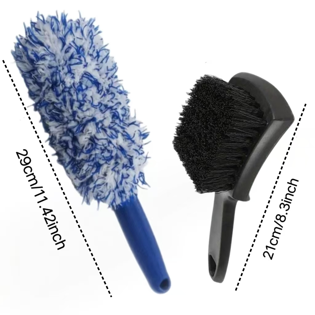 TEMU Of Brushes Designed For Cleaning Car Tires And Wheel Hubs, Featuring A Long-handled Ultra- For Wheel Hubs And A Tire Cleaning Brush, Essential