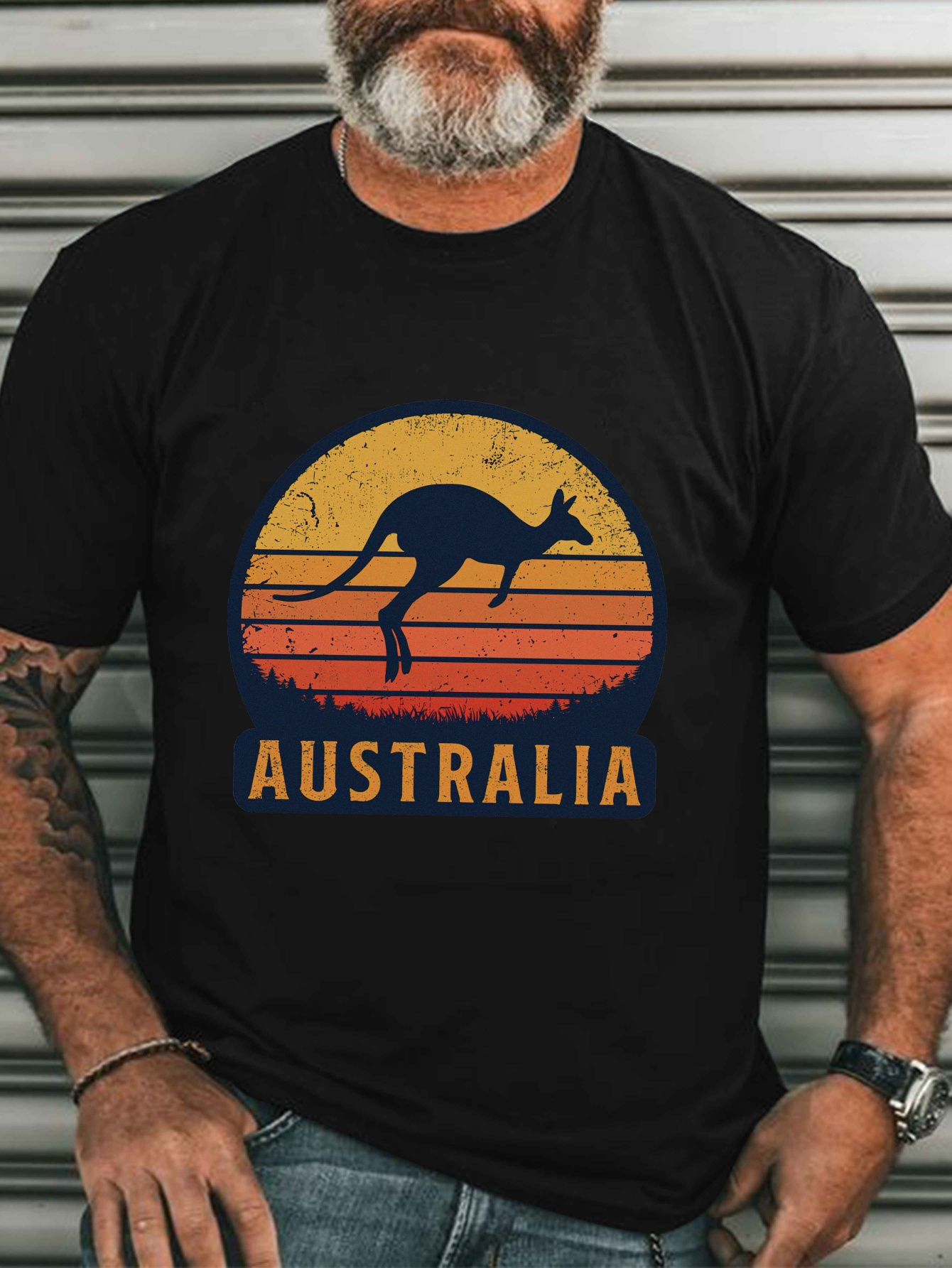 *'s Retro Australia Graphic T-Shirt Vintage Kangaroo Sunset Print Short  Sleeve Tee, Breathable Regular Fit Casual Summer Top for Outdoor