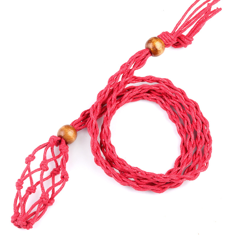 2pcs Handmade Adjustable Braided Net Bag Necklace with Stone Pendant