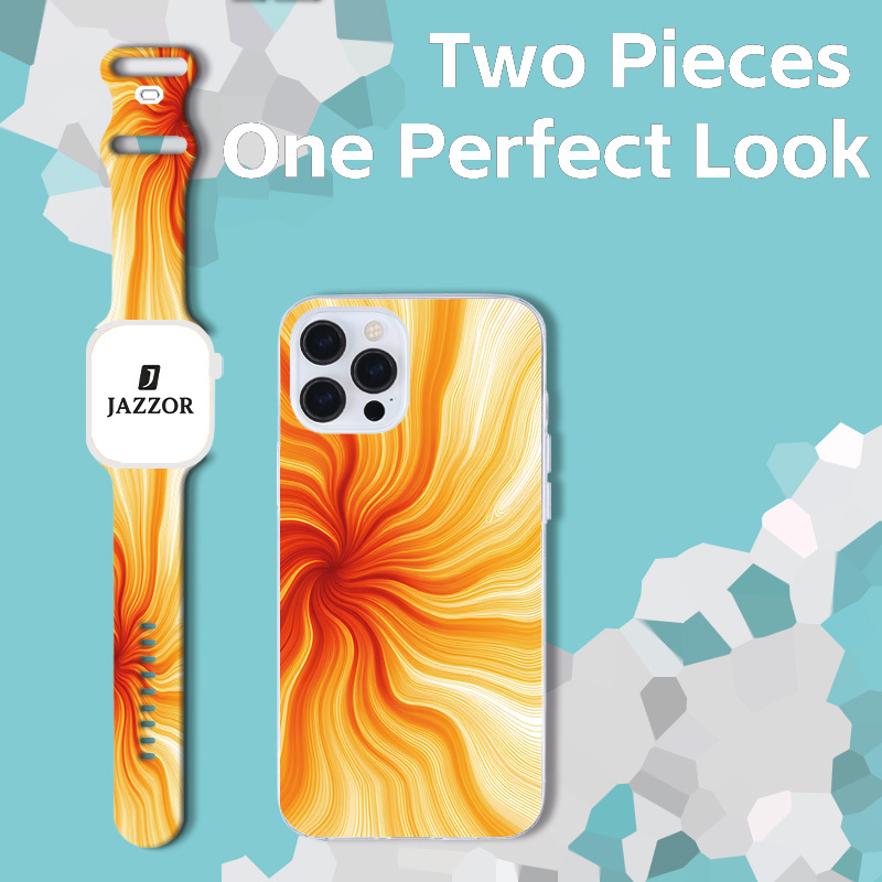 Vibrant Orange Theme Sporty Elements Watch Gift Set