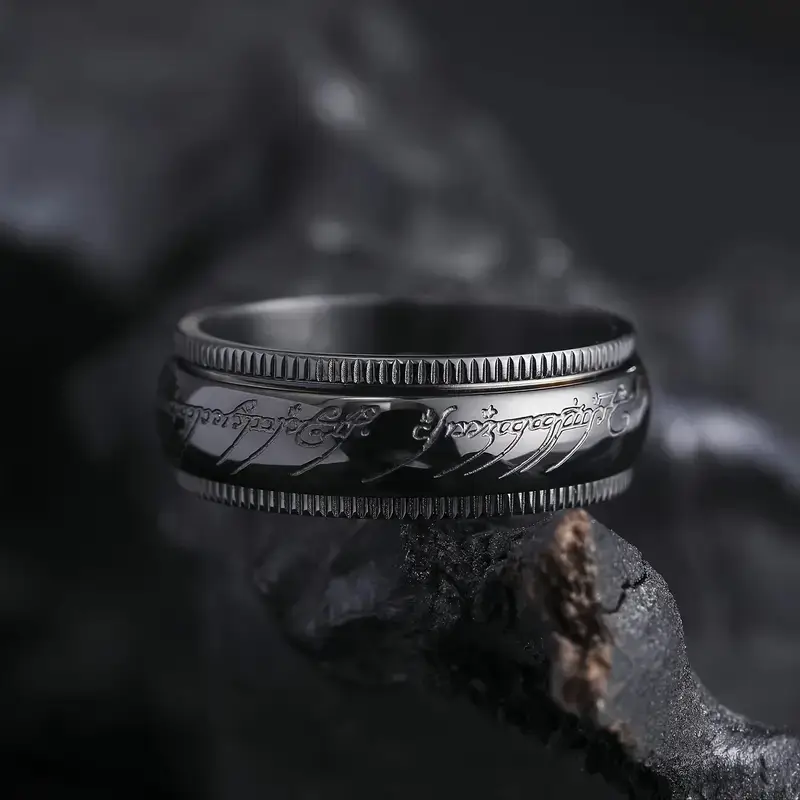 mysterious style black stainless steel exquisite pattern mens and womens ring surface rotatable couple style suitable for gift valentines day holiday gifts Product details 0