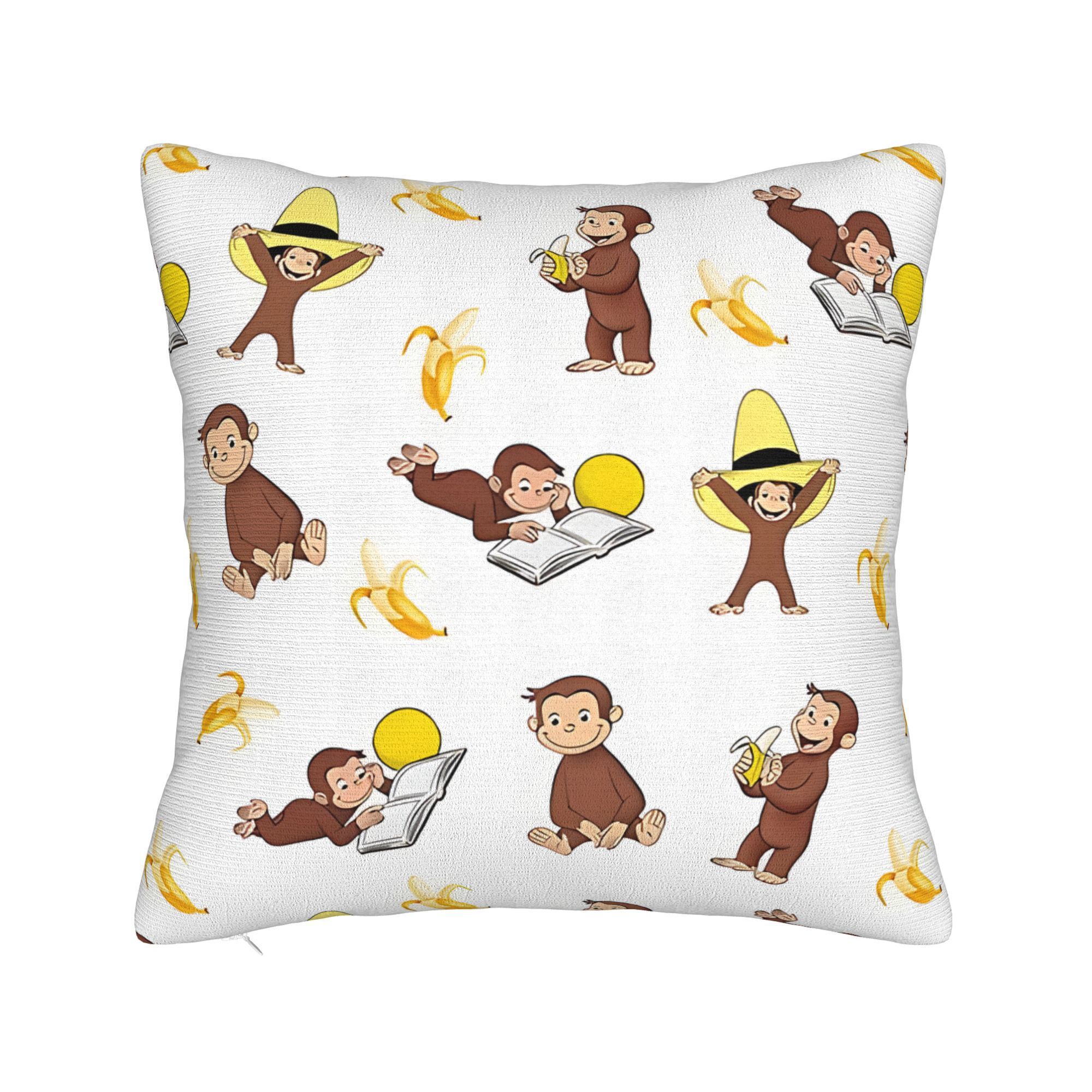 

1pc Style George Monkey Cartoon Cushion Cover, 100% Polyester, Machine Washable, Zipper Closure, Decorative Throw Pillow Case For Porch, Patio, Couch, Sofa, Room Types - Without Pillow Insert