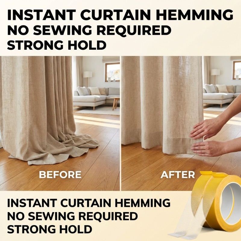 TEMU Rolls 551... 2 Inches Of Curtain Shortening Tape - Multifunctional Adhesive, Convenient Roll Packaging, Suitable For Curtains, Durable