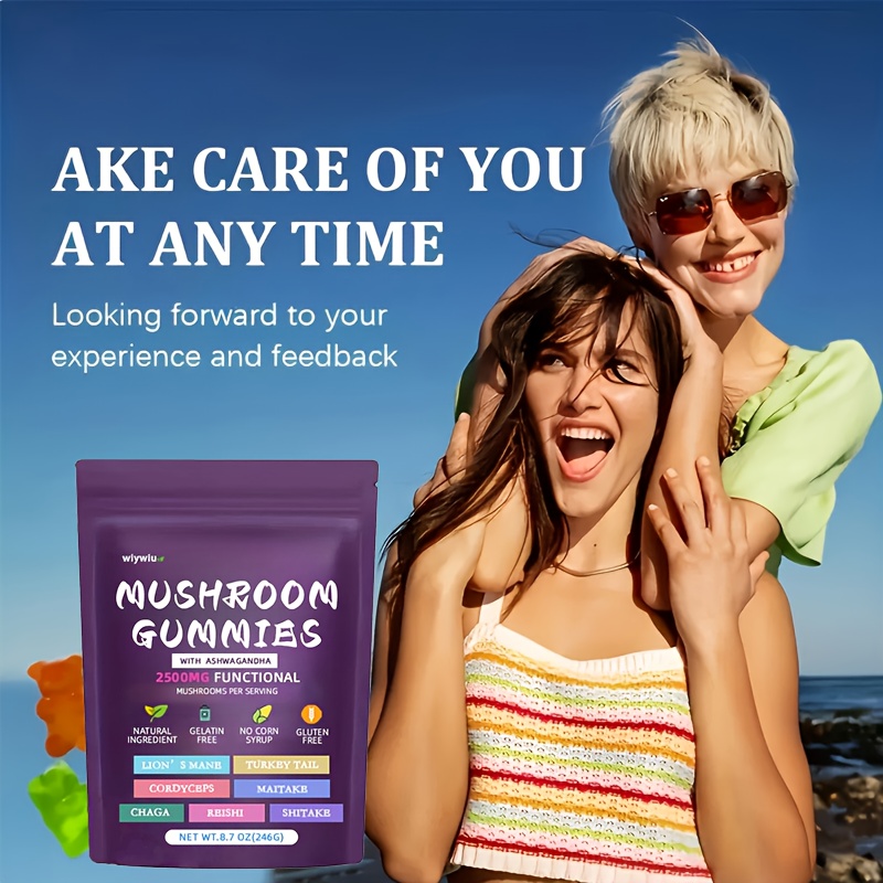 80pcs mushroom gummies mushroom gummies ashwagandha   mane turkey tail         mushroom supplement