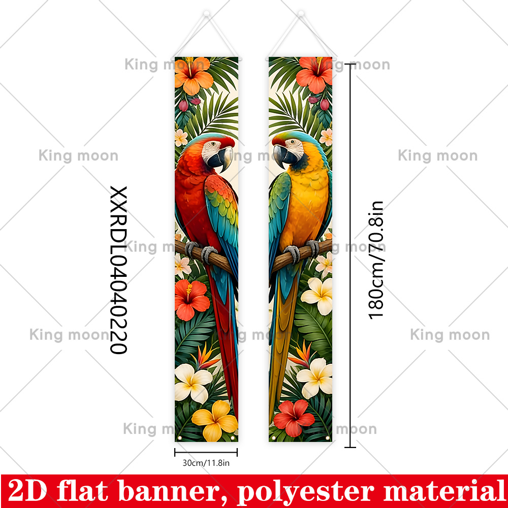 TEMU 2d Flat, 2d Flat - 2d Flat, 2d Flat - 2d Flat Banner 2pcs Tropical Macaw Parrot Porch Sign Banners, Summer Themed Door Couplet Decorations,