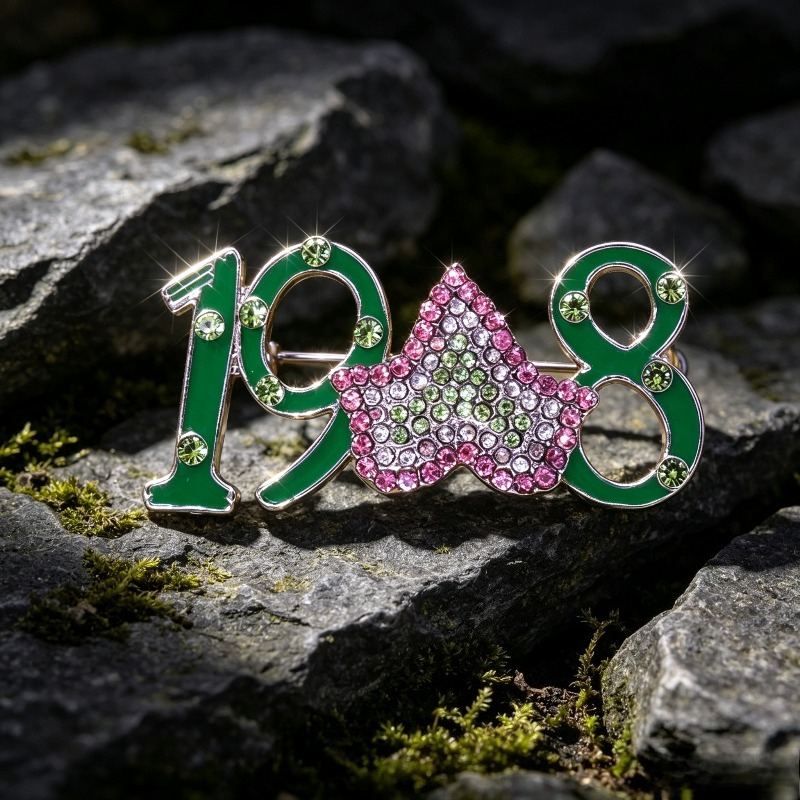 TEMU 1pc Pink And Green 1908 Brooch, A Graduation Gift For Greek Sisters,christmas Gift