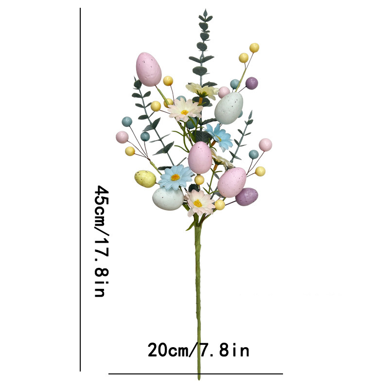 Image of Easter Artificial Flower Bouquet With Pastel Eggs And Berries, Plastic Faux Floral Arrangement, For Home Decor, Holiday Centerpiece