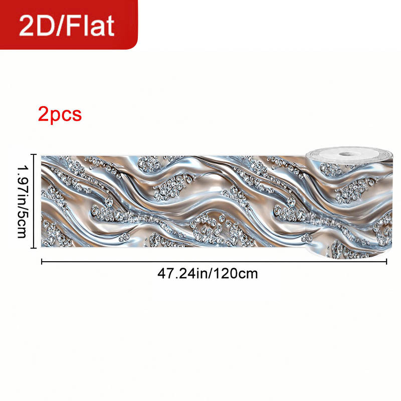 TEMU 2 Rolls 2d/flat Self-adhesive Removable Caulk Tape, Silvery Bead Chain Themed Diamond Metallic Pattern Sealing Strip, Cuttable Home Renovation
