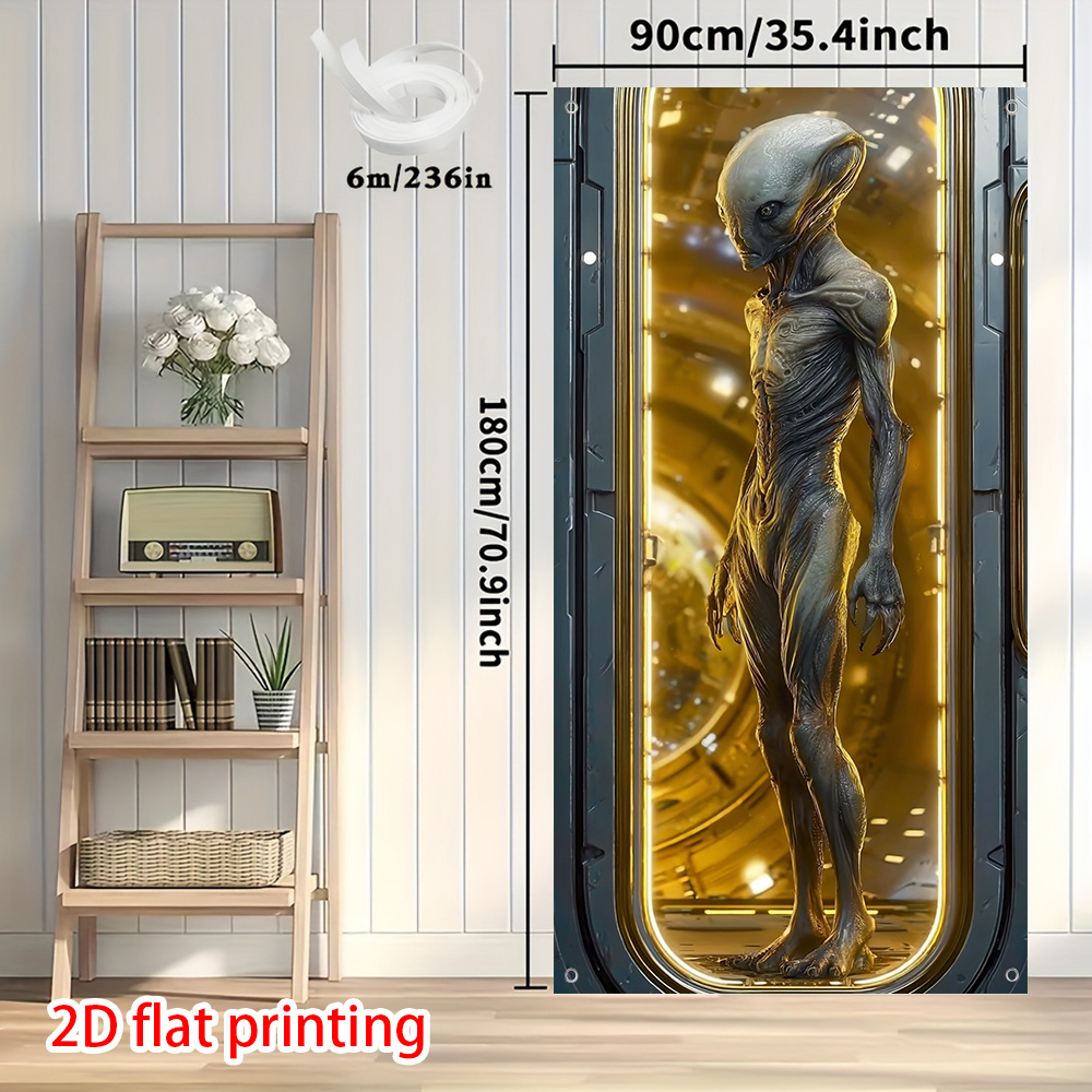 TEMU 2d Flat, 2d Door Banner, 1pc Spaceship Door Banner - 2d Flat Print Wall Decal With Spaceship & Characters, For Indoor/outdoor Use, Parties,,