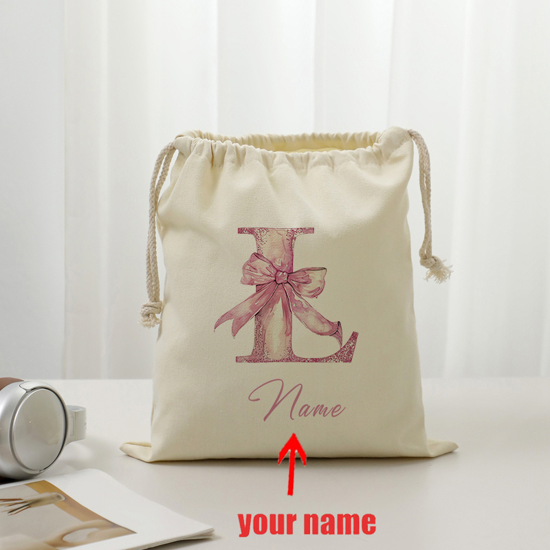 TEMU 1 Sac Fourre-tout Personnalisé avec Nœud Rose - Nom Personnalisé en Polyester Durable, Lavable en Machine, Pliable pour Femmes, Voyage, Plage, -