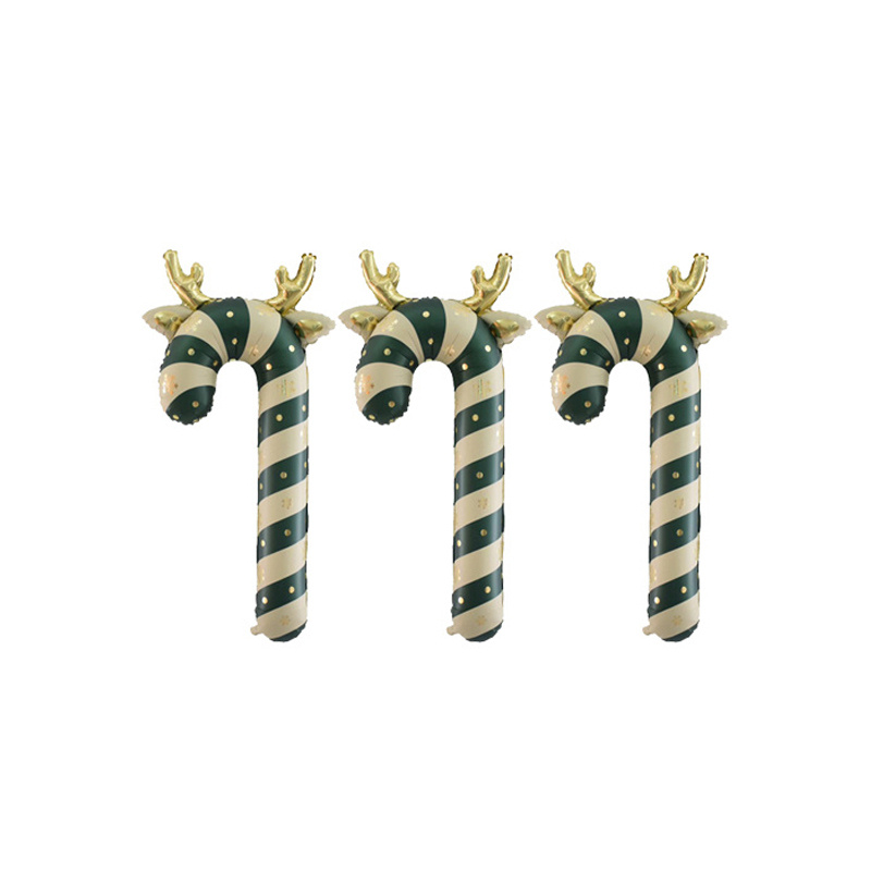 TEMU 3pcs Mint Green 31-inch Christmas Reindeer Antler Ear Cane-shaped Foil Balloons, Birthday Party Atmosphere Decoration, Christmas-themed Activity