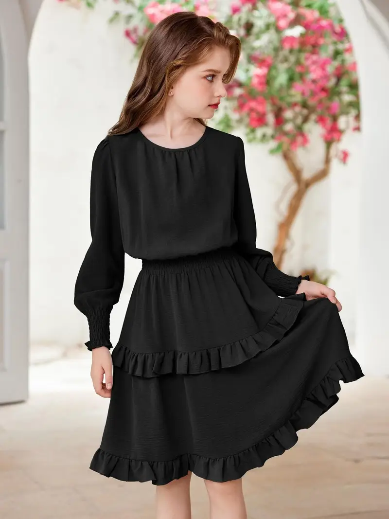 girls long sleeve dress boho tiered ruffle hem elegant - Temu girls long sleeve dress boho tiered ruffle hem elegant - Temu