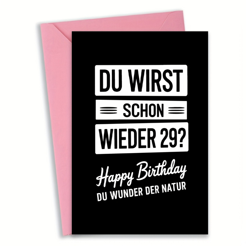1pc Greeting Card Envelope Set Black Birthday Card With White Text And Happy Birthday Again You German Language Birthday Wedding Celebration Holiday Thank You Card