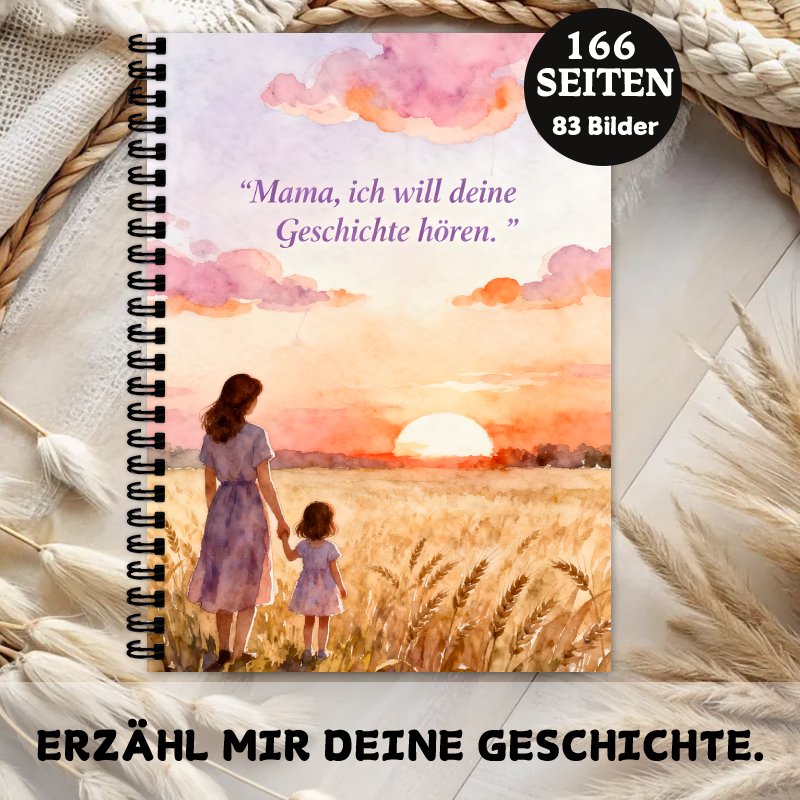 TEMU 1pc German Language Family Memory Photo Album With "mom" Cover (german Text) - Durable Spiral Binding, Sunset Watercolor Design & For