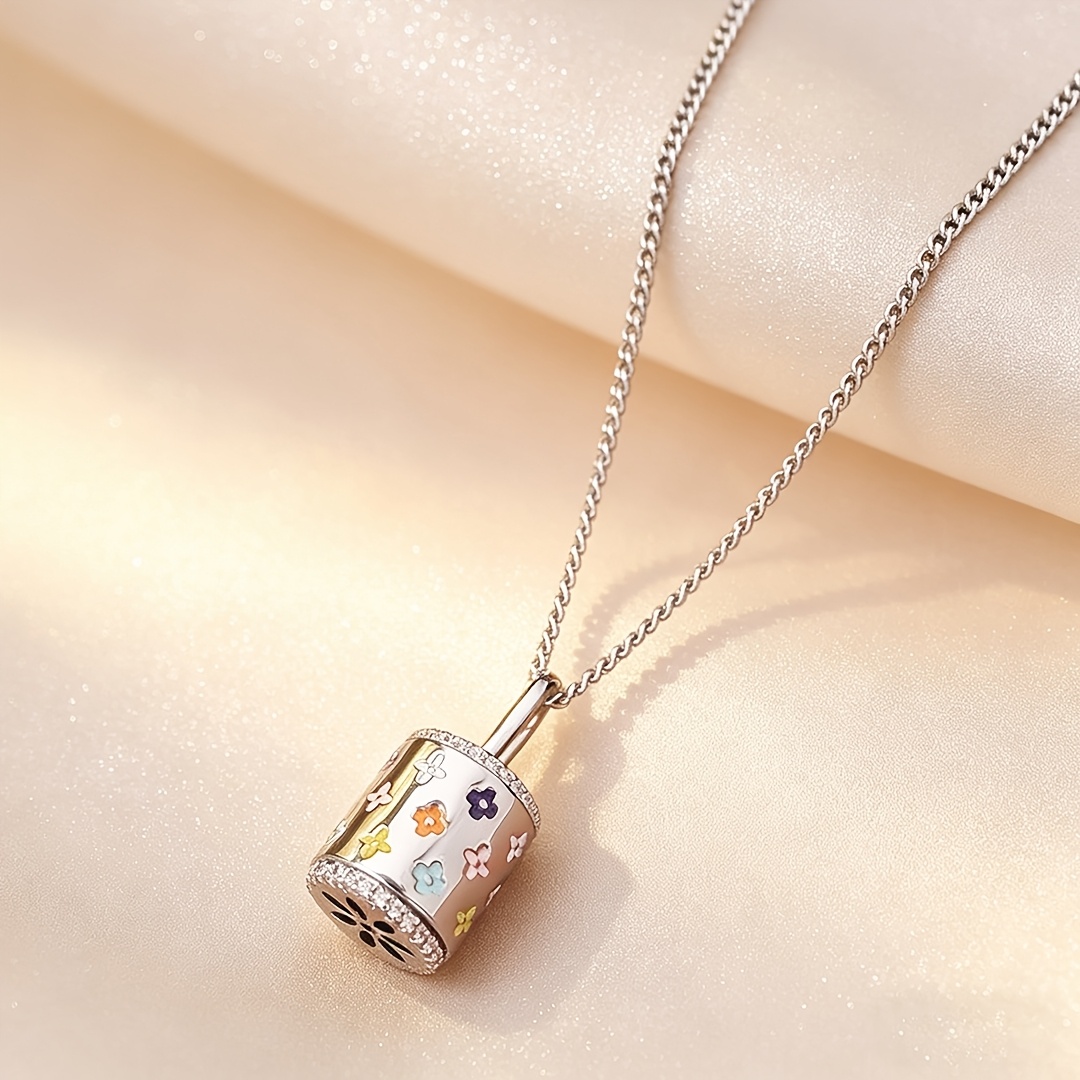 TEMU 1 pezzo; Misura: 17,72 pollici; Collana con ciondolo a forma di borsa a secchiello con fiori dolci, , , per donna, con zirconi cubici sintetici,