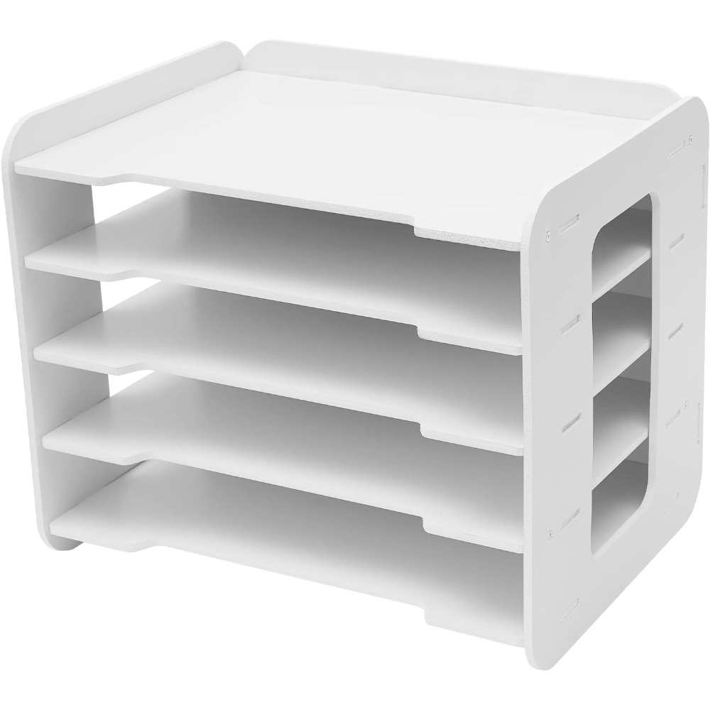 5-tiers Office Stackable Paper Organizer For Desk White Desktop File Sorter Desk Organizer Letter Tray Holder Document Storage Rack For Home Office School
