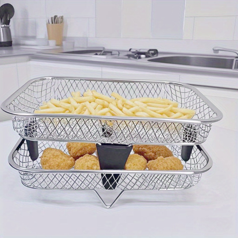 Conjunto de 6 Peças de Acessórios para Fritadeira a Ar de Aço Inoxidável: Suporte Empilhável, Almofada de Elevação - Adequado para Fornos, Panelas de Pressão e a Maioria dos Acessórios de Fritadeira a Ar. Utensílios de Cozinha para Assar, Disponível em Vários Formatos. Acessórios para Fritadeira 