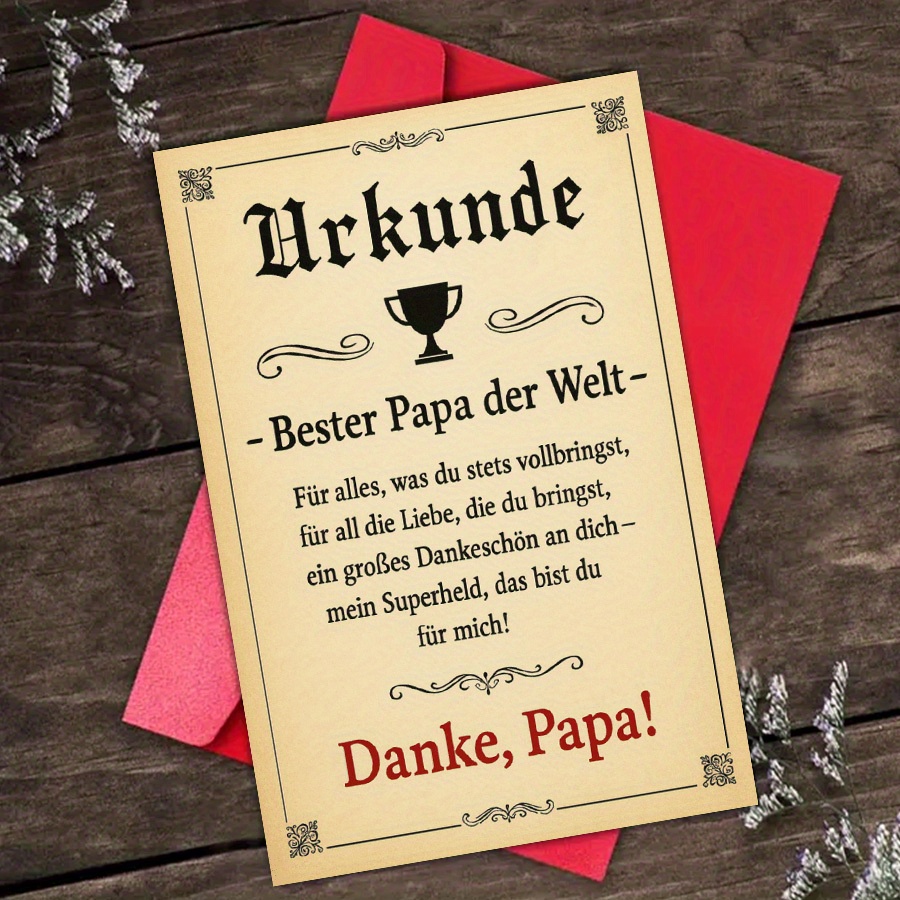E-shop Best-Papa-Urkundenkarte – Formelles Trophäen-Design, Geschenk zum Geburtstag/Vatertag, Text im deutschen Stil, inklusive rotem Umschlag –
