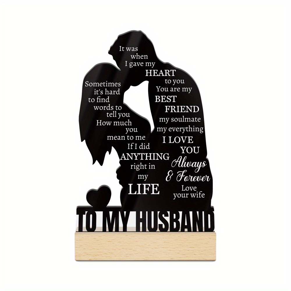 TEMU [2d Flat] Putuo Decor 1pc Acrylic Sign With Wooden Base For Table Decoration, For My Husband Challenging To How Much You Mean To Me, Desktop