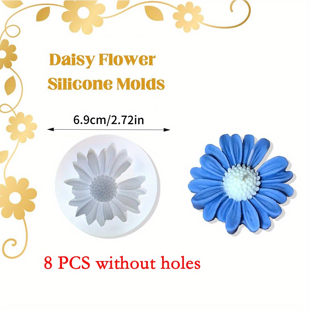TEMU Set Of 8 Daisy Silicone Molds – Ideal For Crafting Candles, Resin, Soap, Plaster, And Clay – In Hole And No-hole Designs – Perfect For Projects