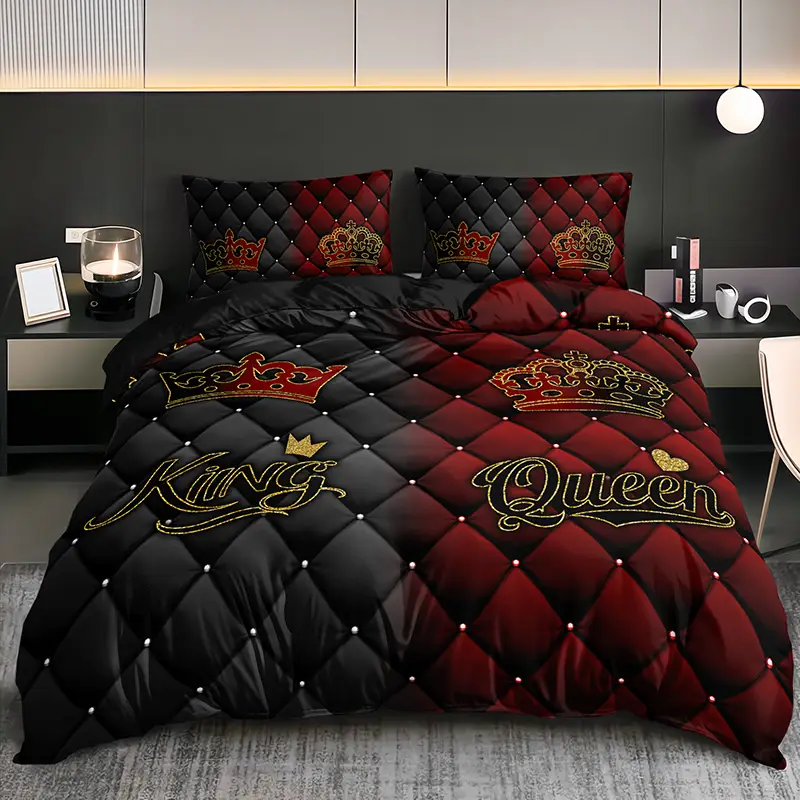 2 3pcs luxury dark red bedding set 1 fitted sheet 1 2 pillowcases excluding pillows high definition print for home dorm use Product details 3