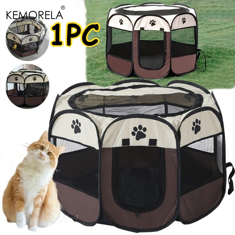 TEMU Kemorela Portable Foldable Octagon Pet Playpen & Puppy Cage - Paw Print Kennel Tent Suitable For Dogs, Cats, Rabbits, Small Animals,