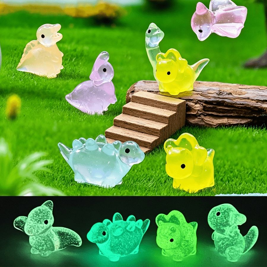 TEMU 25pcs Resin Material Mini Luminous Cute Animal Dinosaur Statues, Suitable For Jewelry Beads, Miniature Fairy Garden Additions, Easter Gift