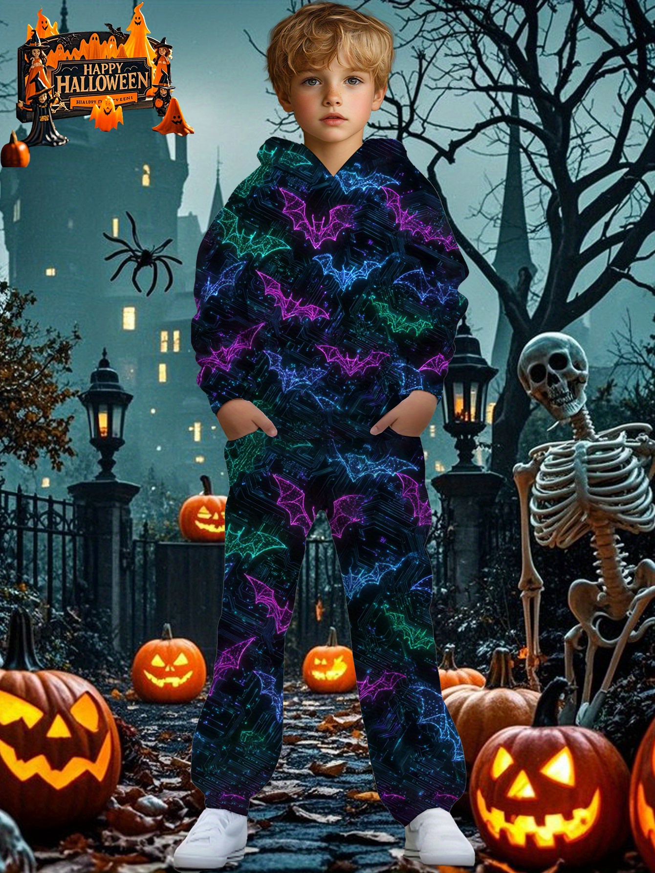 Latest   Print Hoodie and Jogger Set for Boys - Stylish Mixed  -Print Design, Casual Outdoor Sportswear with Random Patterns, Perfect Gift for Holidays & Birthdays (Spring/Autumn/Winter),   Outdoor