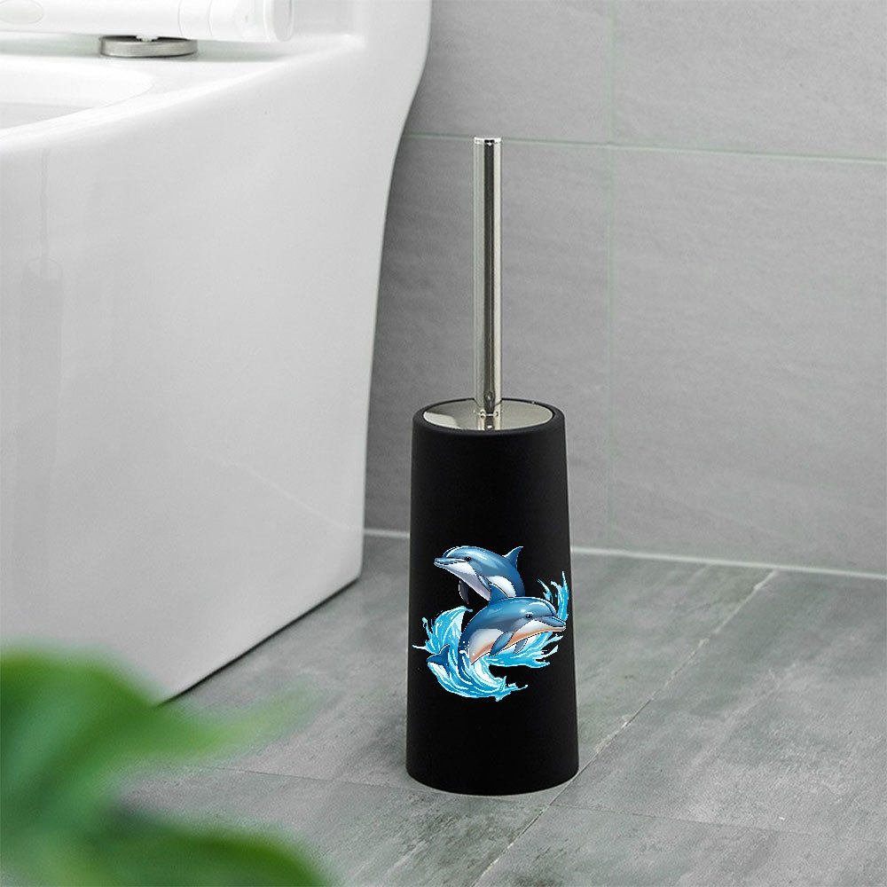TEMU 1pc Dolphin-themed Freestanding Toilet Brush With Holder - Modern -standing Bathroom Cleaning System, Plastic Circular Scrubber Suitable For