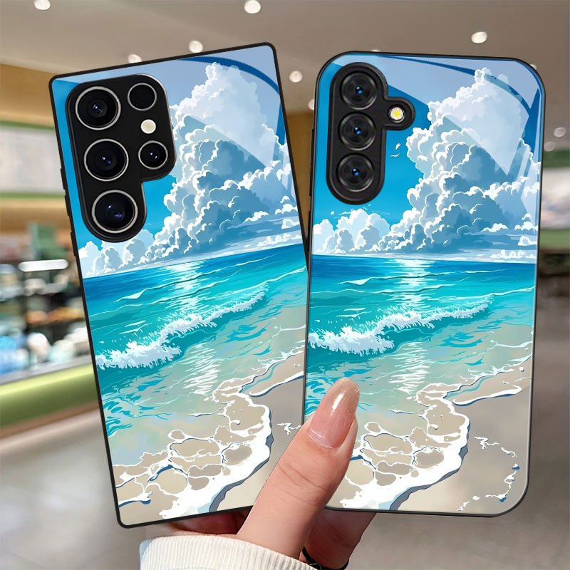 TEMU Phone Case: Blue Ocean Wave Print Phone Case With Lens Protection, Suitable For Galaxy S9+/s10/s20+/s20 Ultra/s21 5g/s21+/s22/s23 Plus/s24