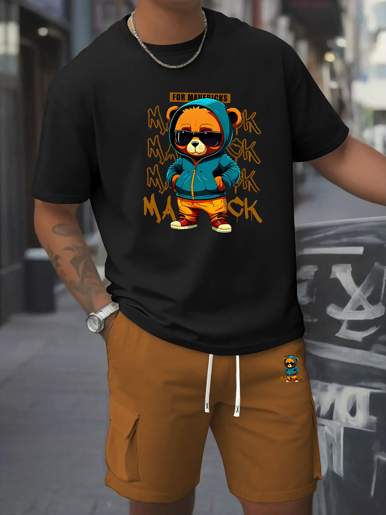 Men's Two-Piece Set with Loose Cotton T-Shirt and Work Pants
