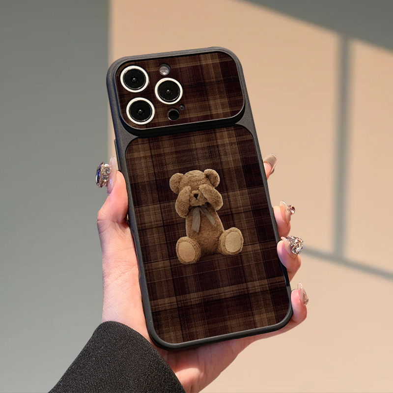 TEMU Phone Case: Plaid Background Cute Teddy Bear Pattern Uv Printed Phone Case Suitable For 17promax 17pro 17 16promax 16 15 14 13 12 11 Series